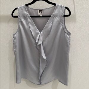 Anne Klein Elegant silver Sleeveless Top with ruffle size medium short cuff